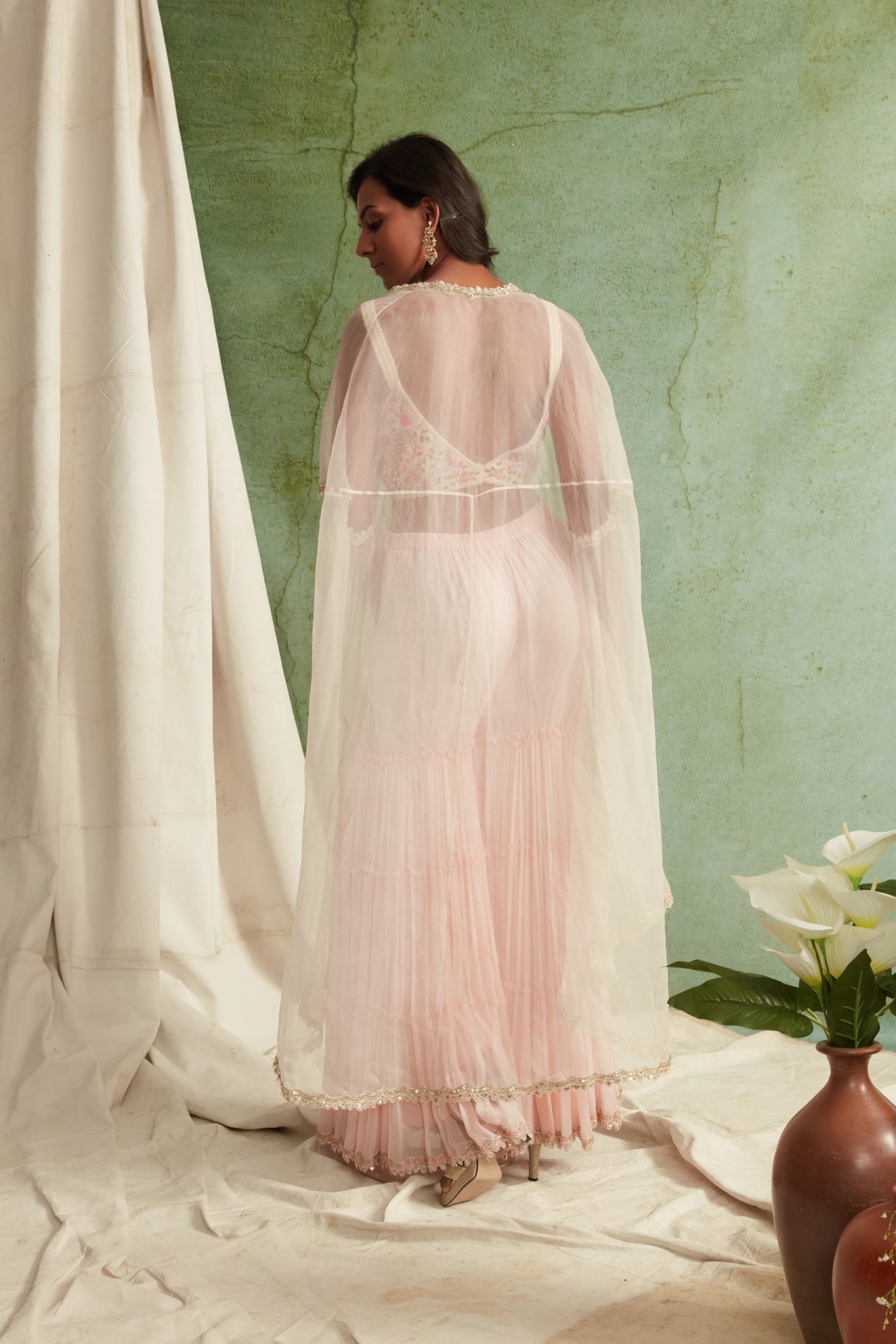 Blush Pink Bustier And  Sharara Set
