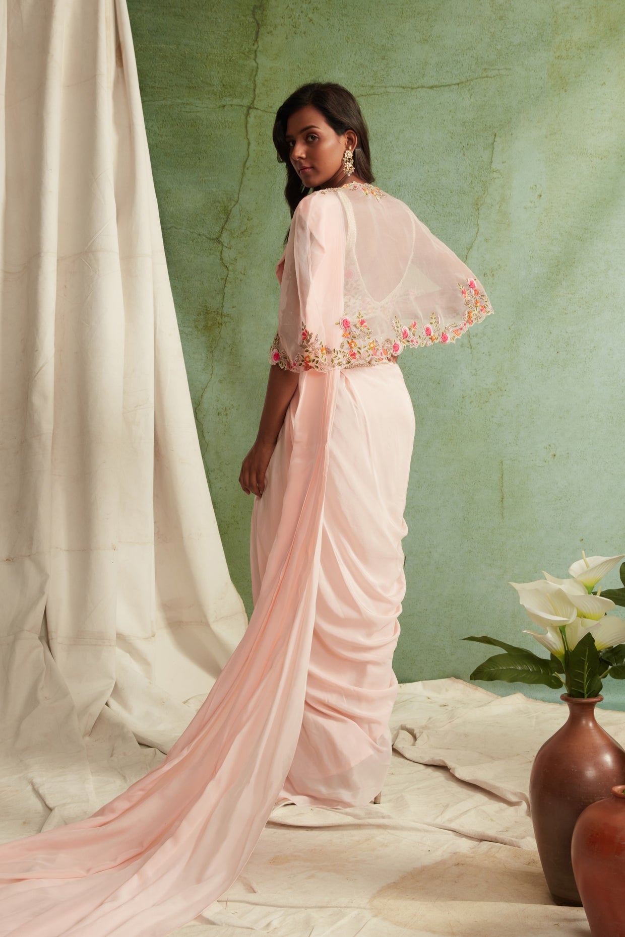 Blush Pink Pre-draped saree