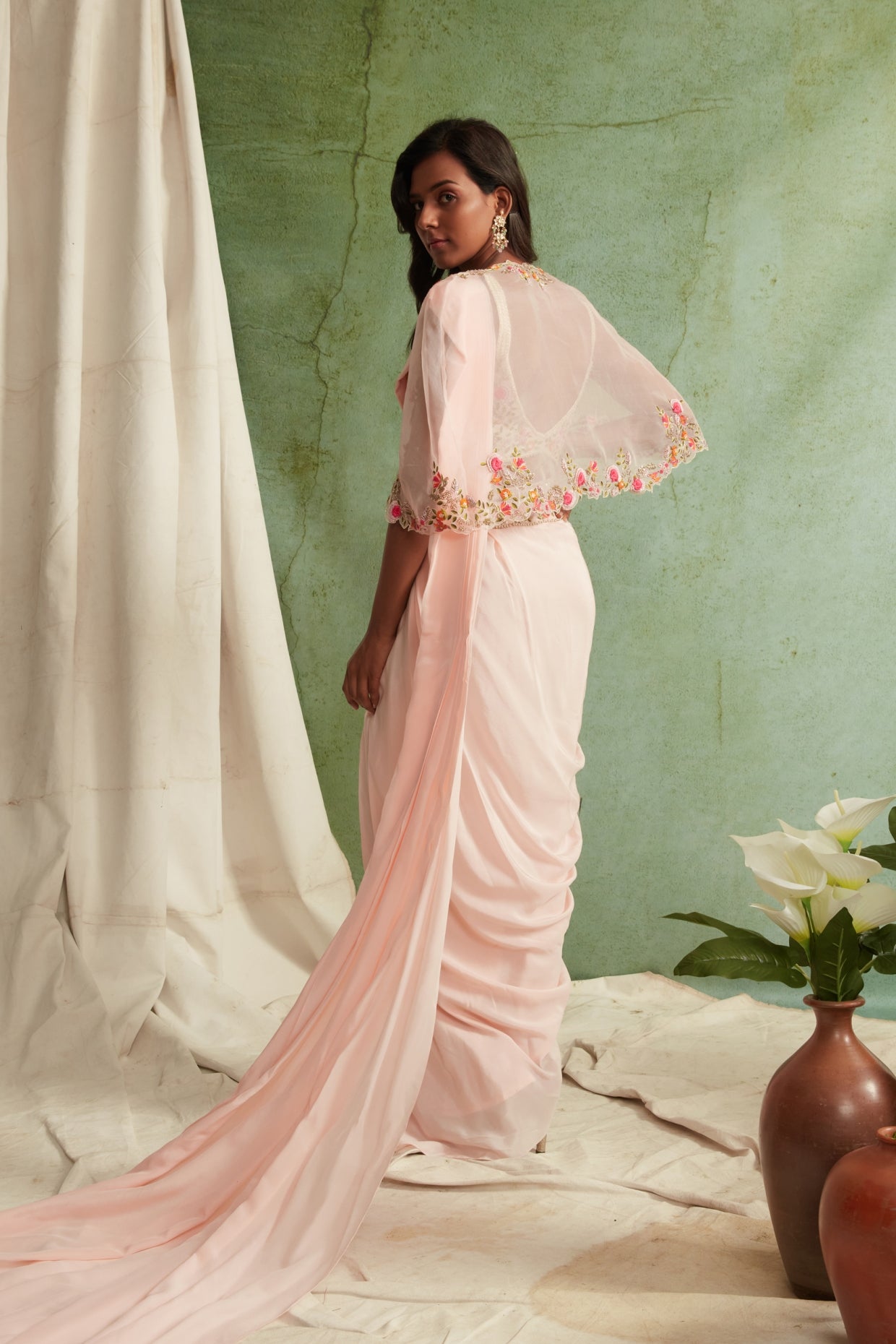 Blush Pink Pre-Draped Saree