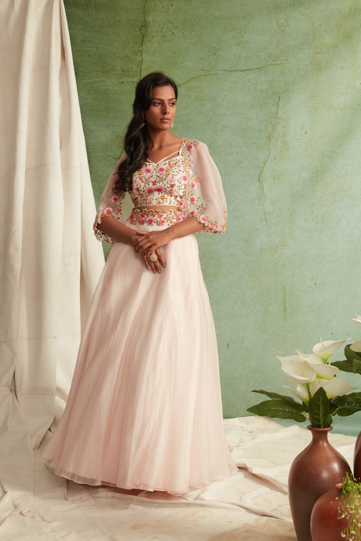 Blush Pink Skirt Top And Short Cape