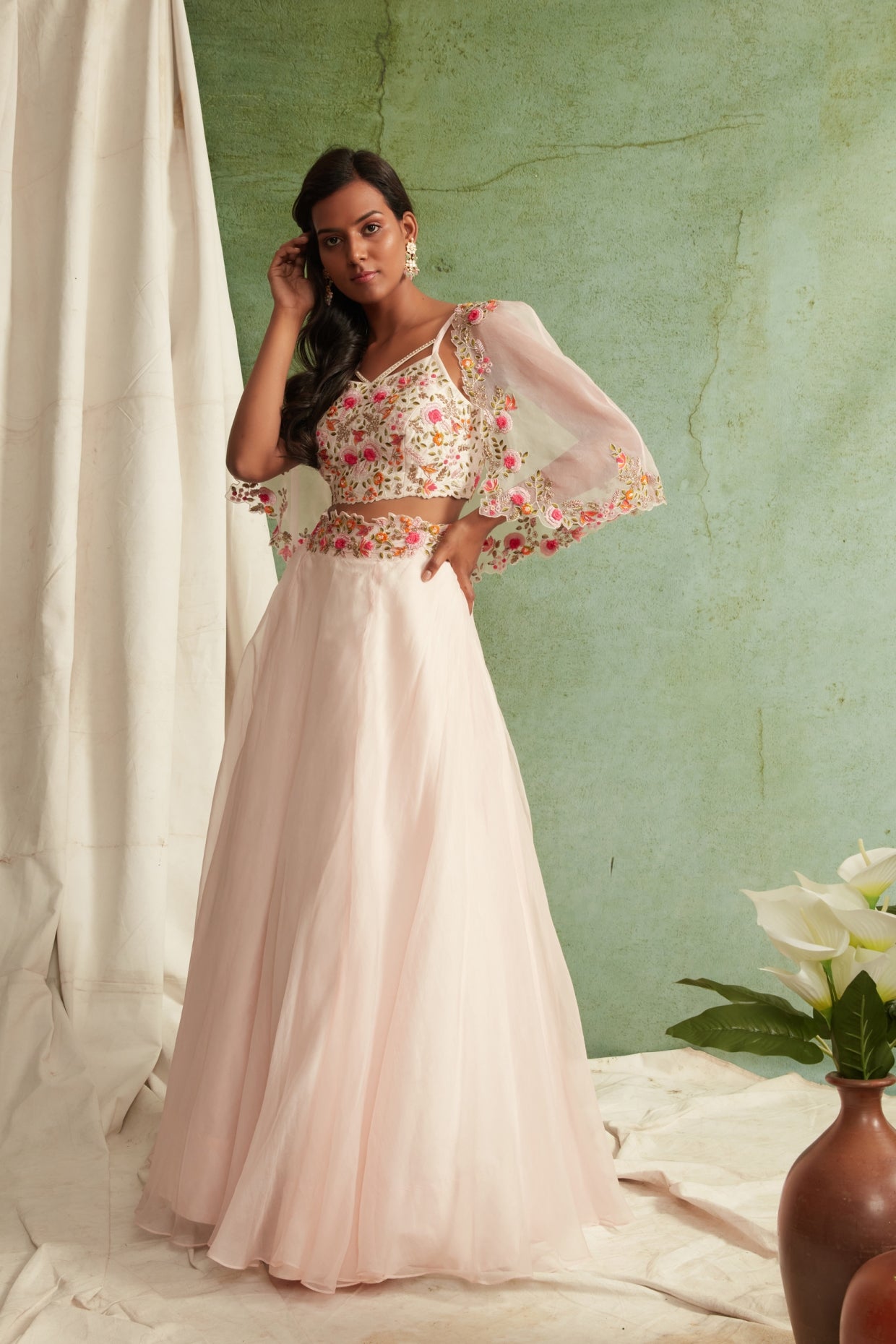 Blush Pink Skirt Top And Short Cape