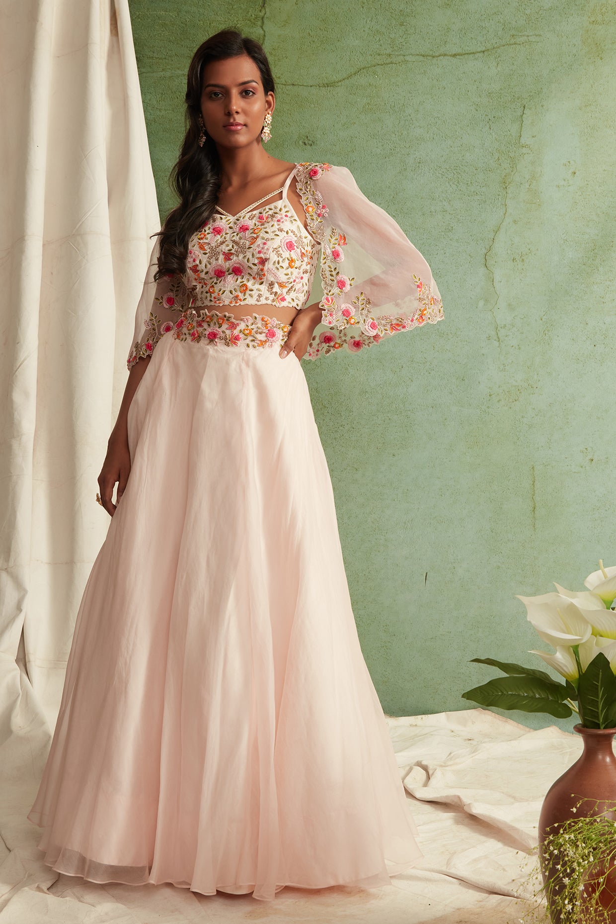 Blush Pink Skirt Top And Short Cape