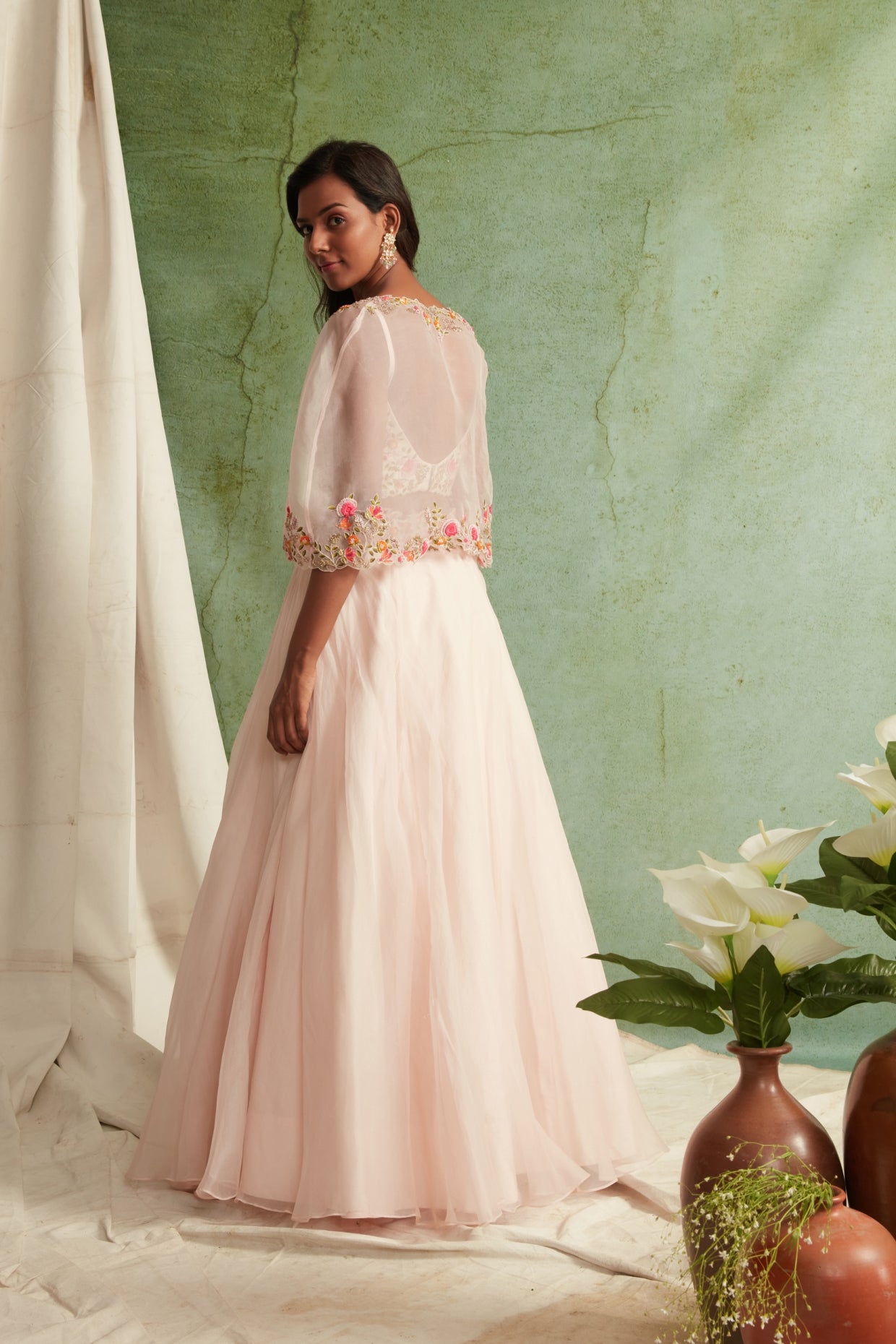 Blush Pink Skirt Top And Short Cape