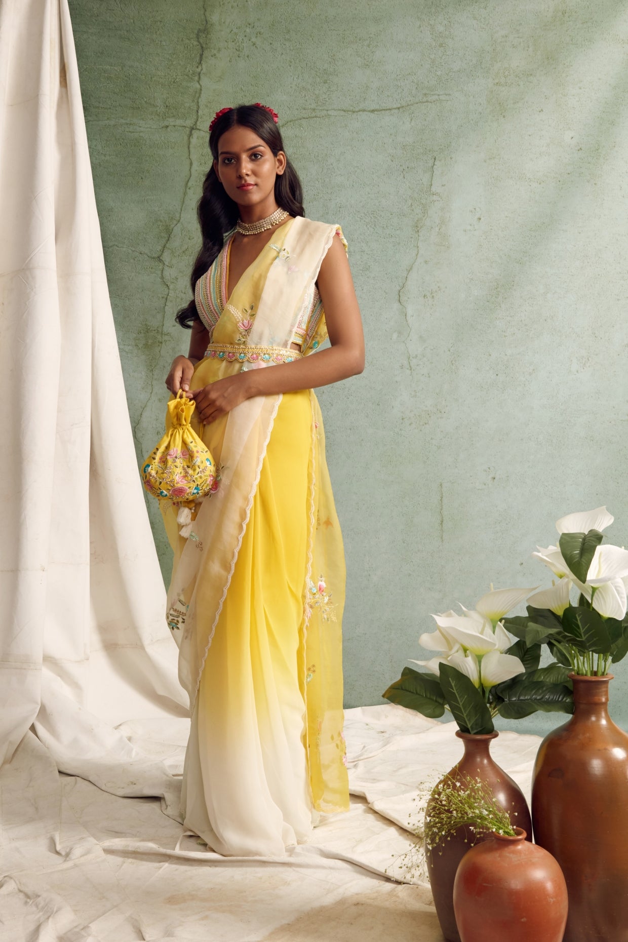 Yellow Ombre Dyed Saree Set