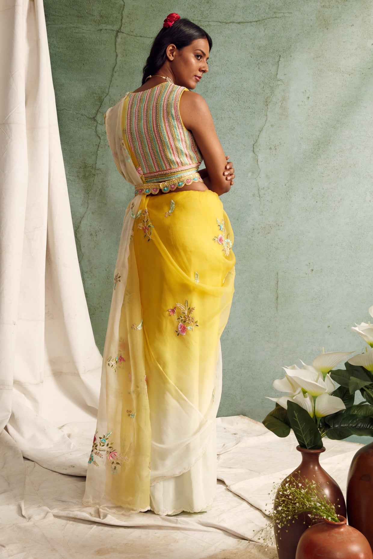 Yellow Ombre Dyed Saree Set