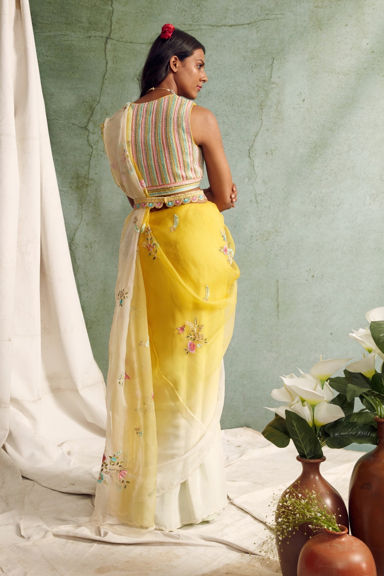 Yellow Ombre Dyed Saree Set
