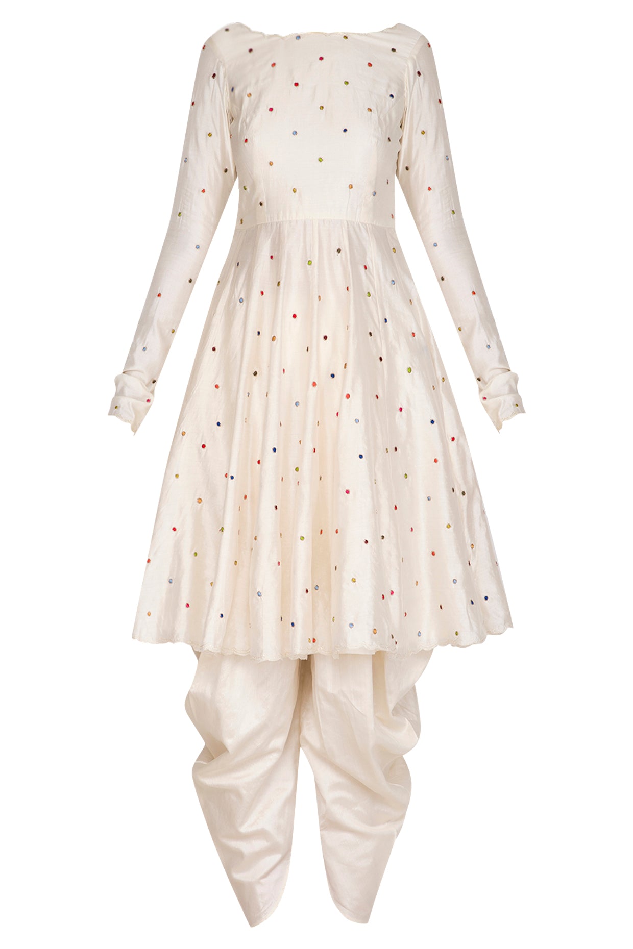Polka Dotted Kurta With Dhoti Pant