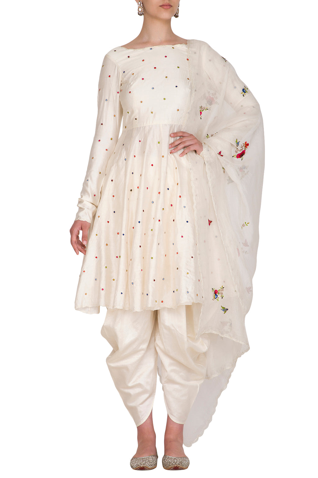 Polka Dotted Kurta With Dhoti Pant