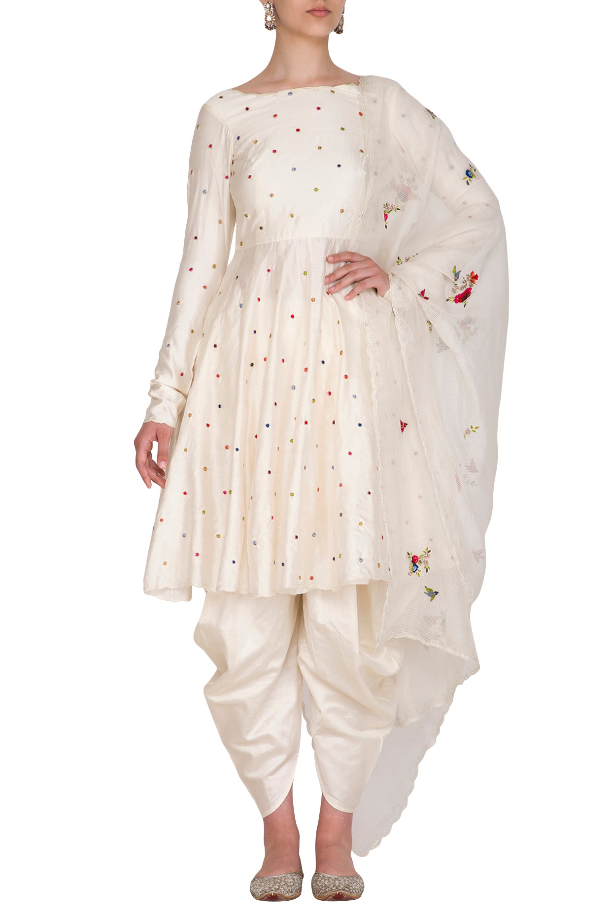 Polka Dotted Kurta With Dhoti Pant