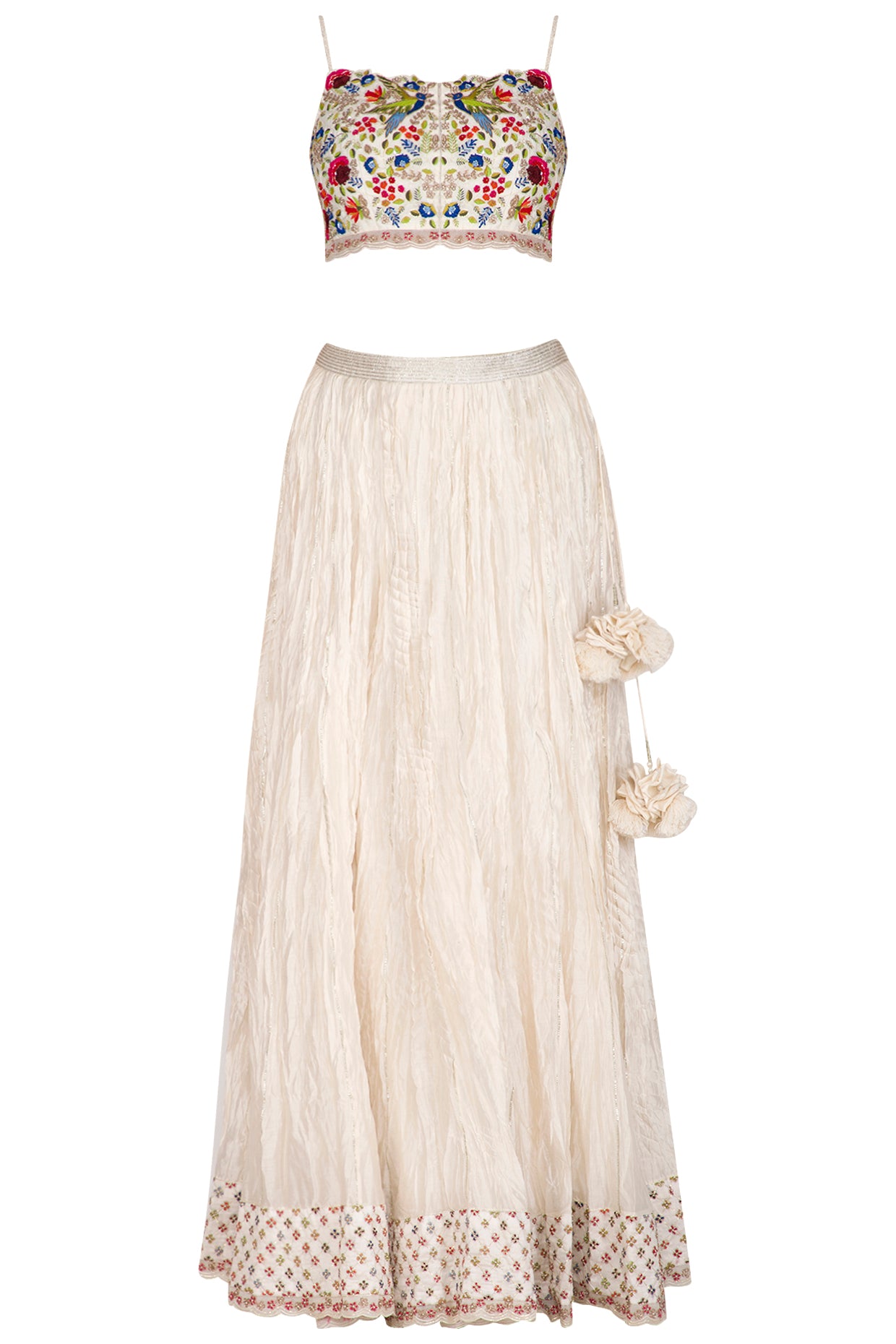 Embroidered Crop Top And Crinkle Skirt