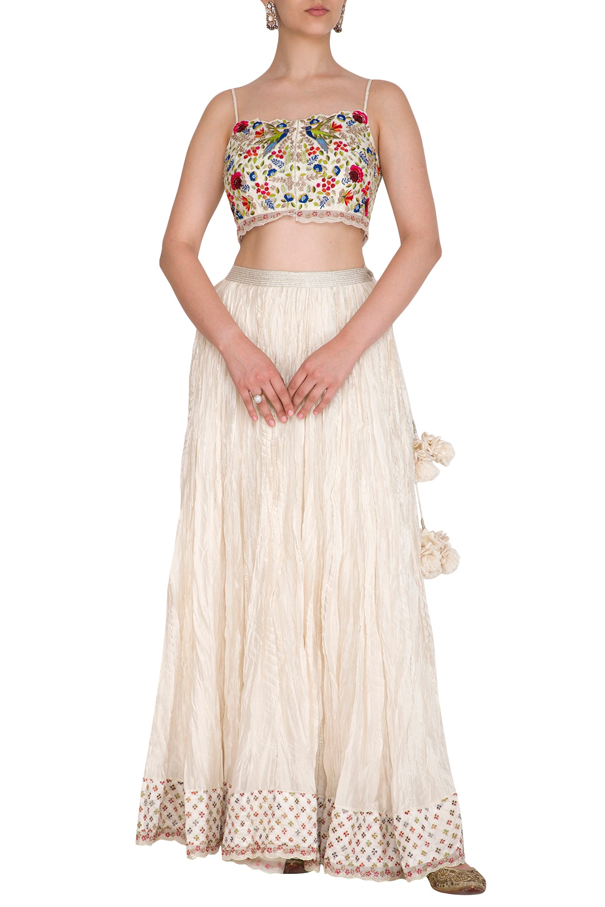 Embroidered Crop Top And Crinkle Skirt