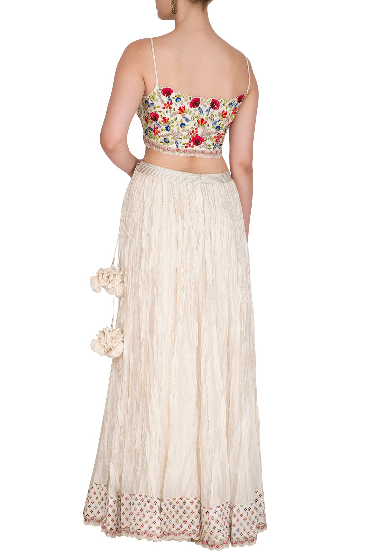 Embroidered Crop Top And Crinkle Skirt