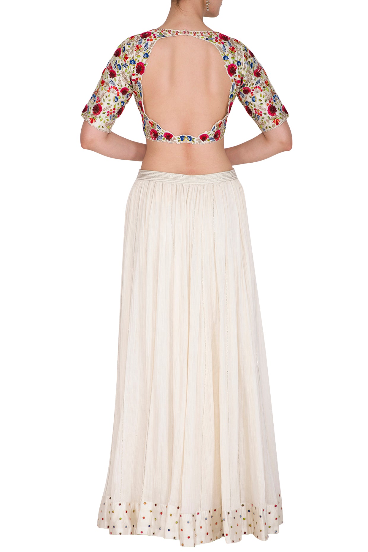 Ivory Lehenga With Multicoloured Embroidered Blouse And Dupatta