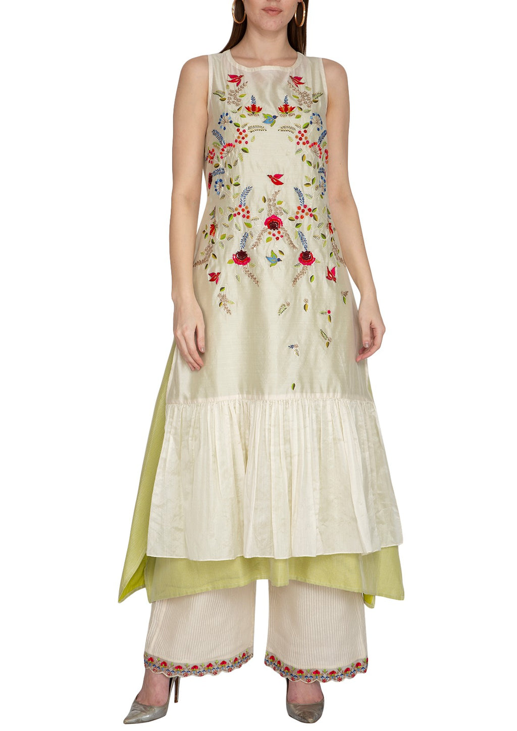 Ivory Multi-Colored Embroidered Kurta Set
