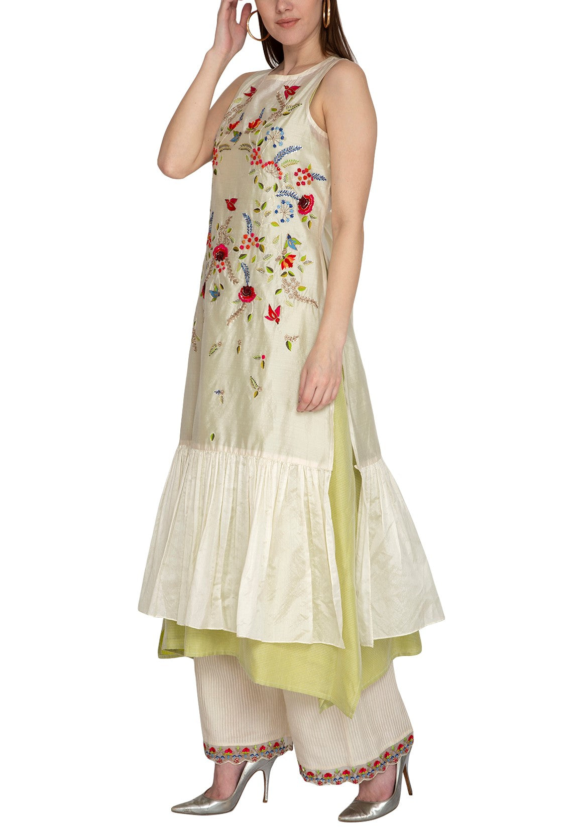 Ivory Multi-colored Embroidered Kurta Set