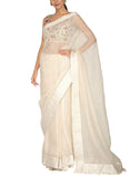 Ivory Stripe Saree With Embroidered Blouse