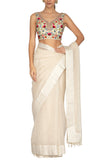 Ivory Stripe Saree With Embroidered Blouse