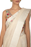 Ivory Stripe Saree With Embroidered Blouse