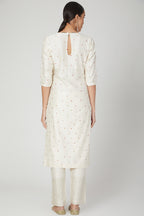 Ivory Polka Dotted Embroidered Kurta And  Plazo Set
