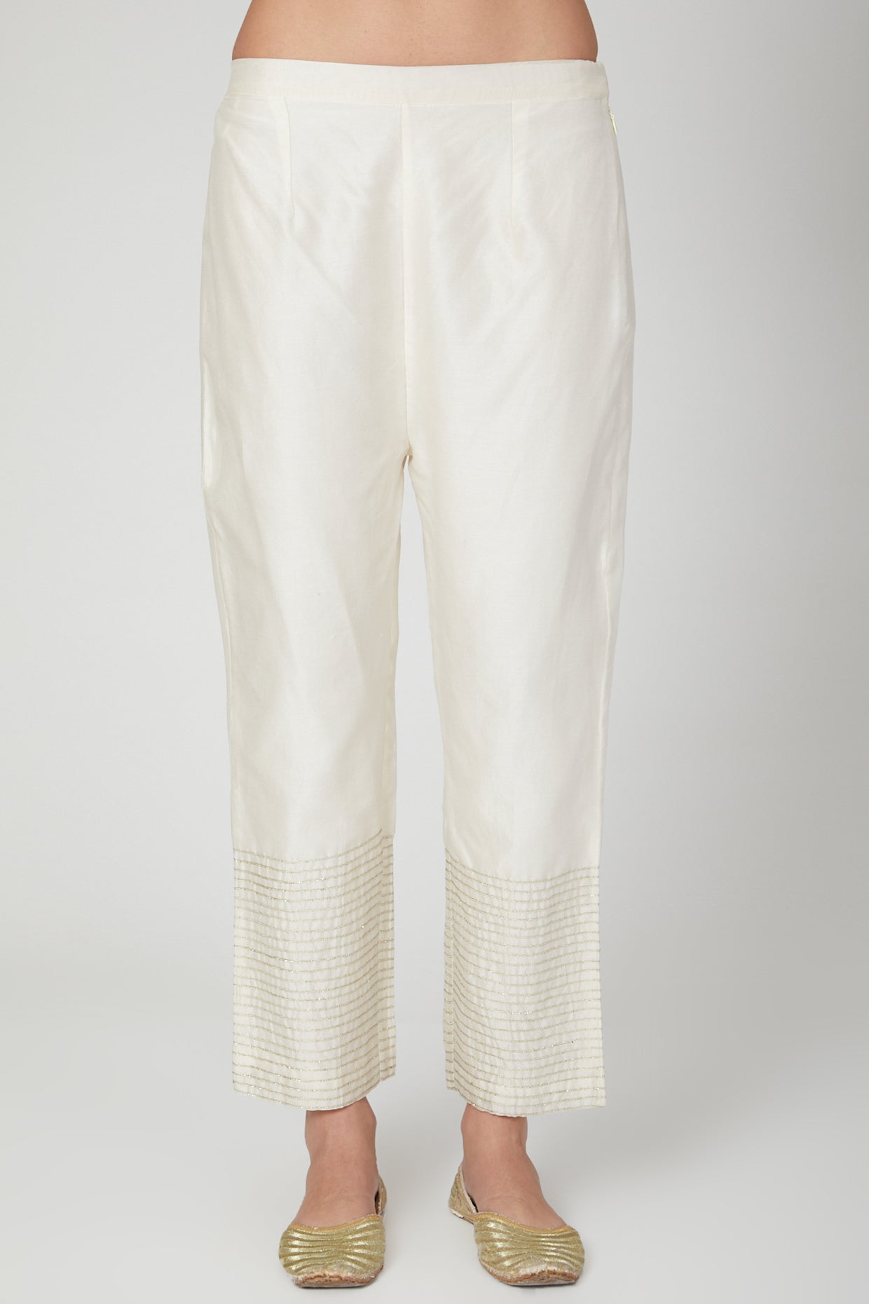 Ivory Polka Dotted Embroidered Kurta And  Plazo Set