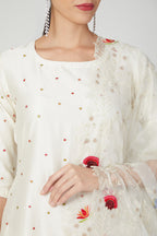 Ivory Polka Dotted Embroidered Kurta And  Plazo Set
