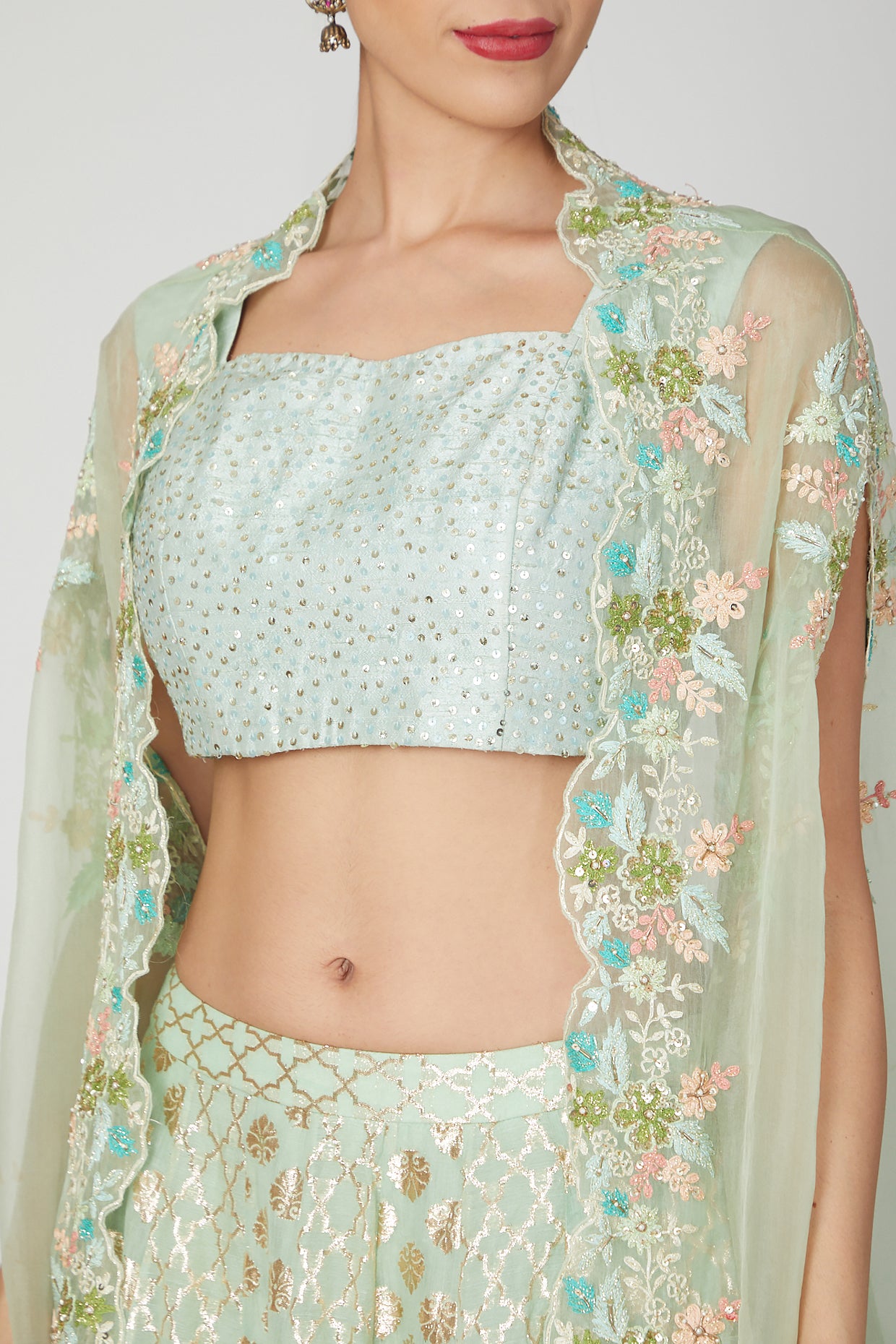 mint green chanderi lehenga