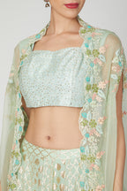 mint green chanderi lehenga