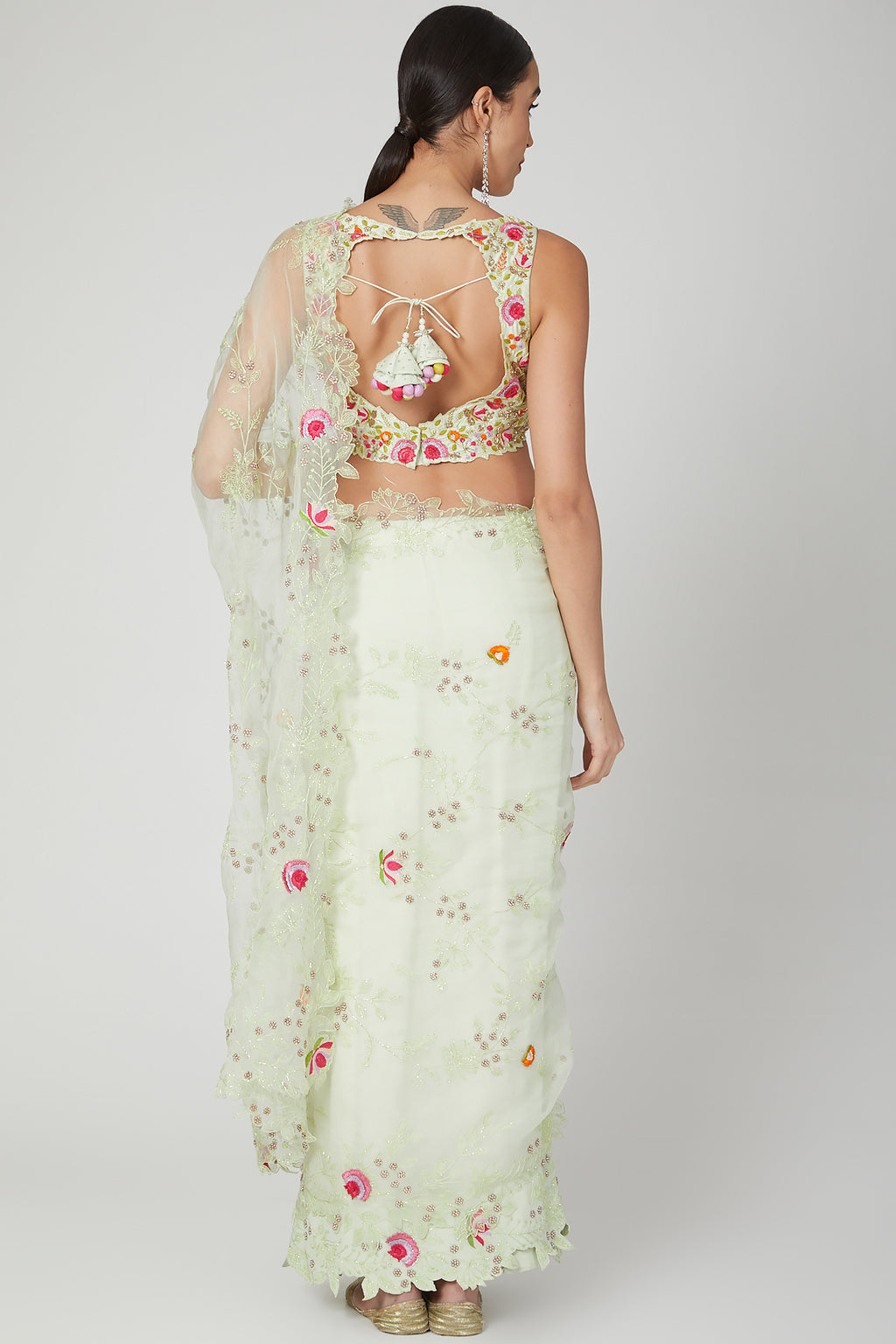 Mint Green Embroidered Saree Set