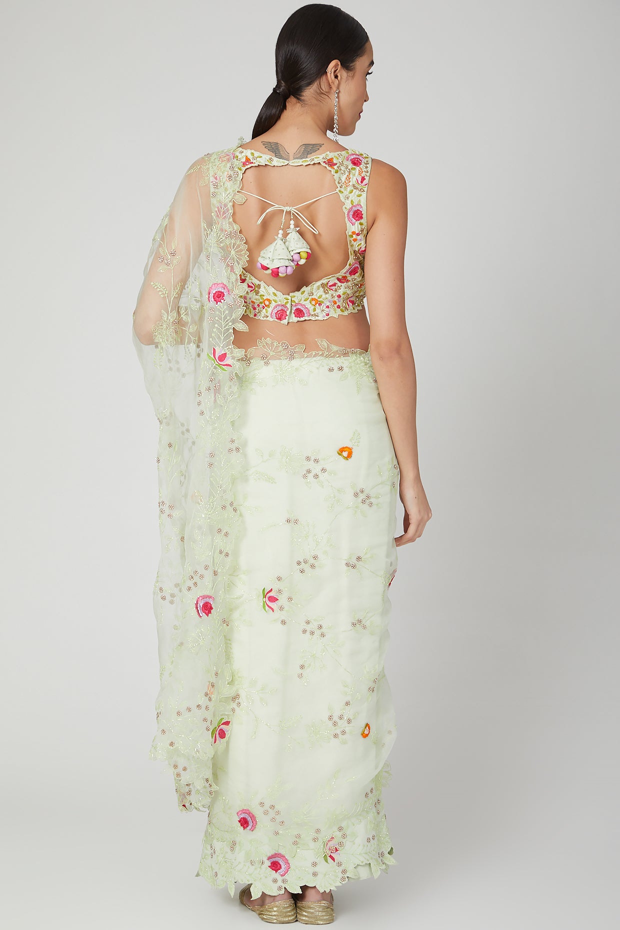 Mint Green Embroidered Saree Set
