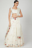 Ivory Organza Lehenga Set with Multicoloured Embroiderey