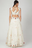 Ivory Organza Lehenga Set with Multicoloured Embroiderey