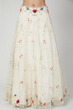 Ivory Organza Lehenga Set With Multicoloured Embroiderey