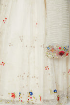 Ivory Organza Lehenga Set With Multicoloured Embroiderey