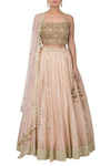 Peach Pink Chanderi Lehenga with Spaghetti Strap Top and Dupatta