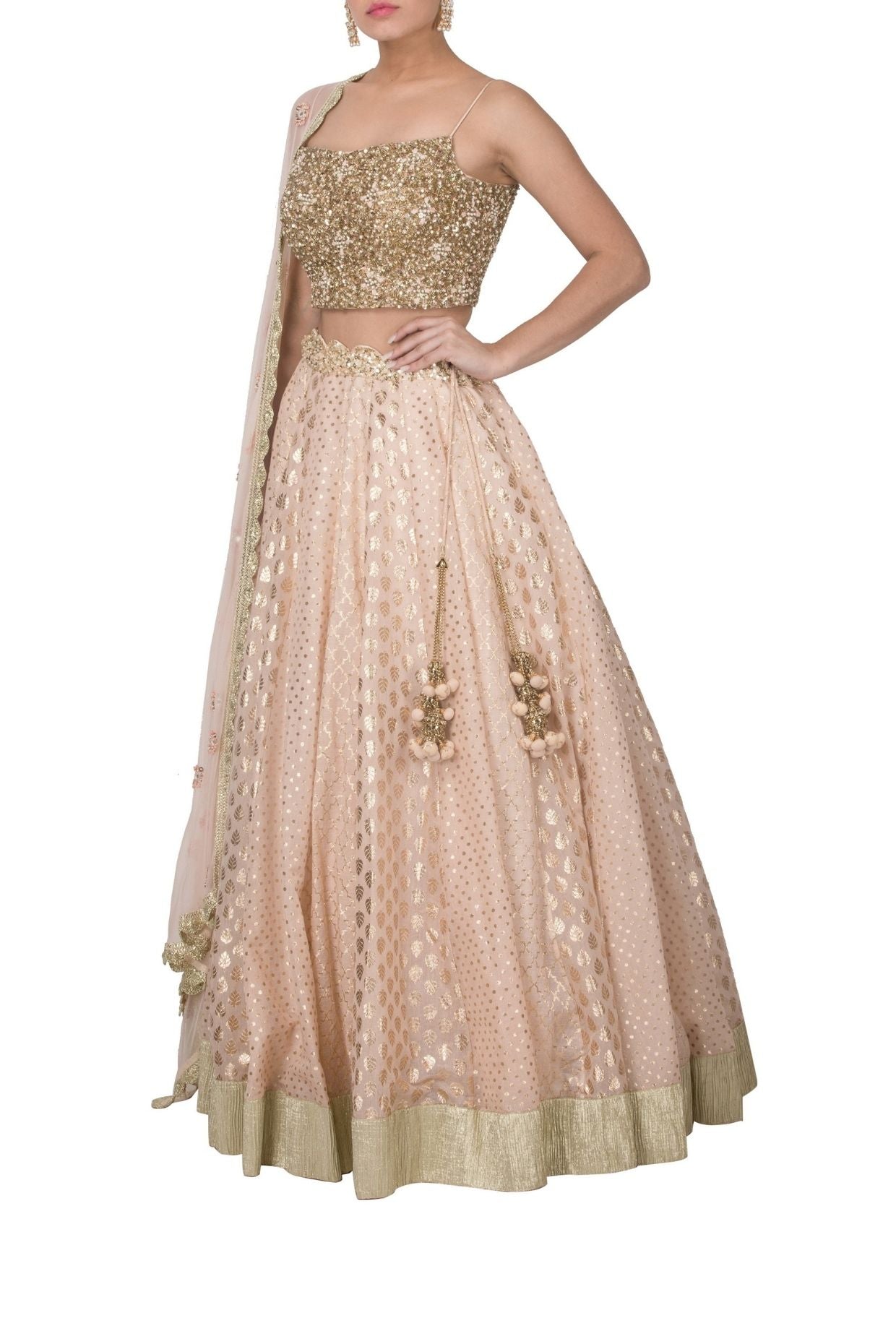 Pink Chanderi Lehenga with Lathkan, Crop top and Dupatta