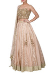 Pink Chanderi Lehenga with Lathkan, Crop top and Dupatta