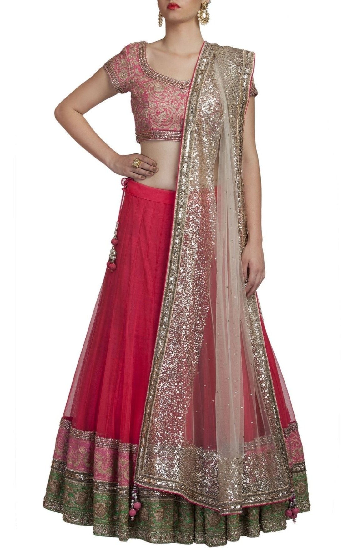 Pink Embroidered Silk Lehenga Choli and Dupatta