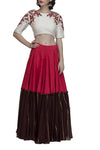 Red and Off White Crop Top and Skirt