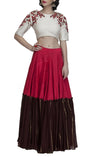 Red and Off White Crop Top and Skirt