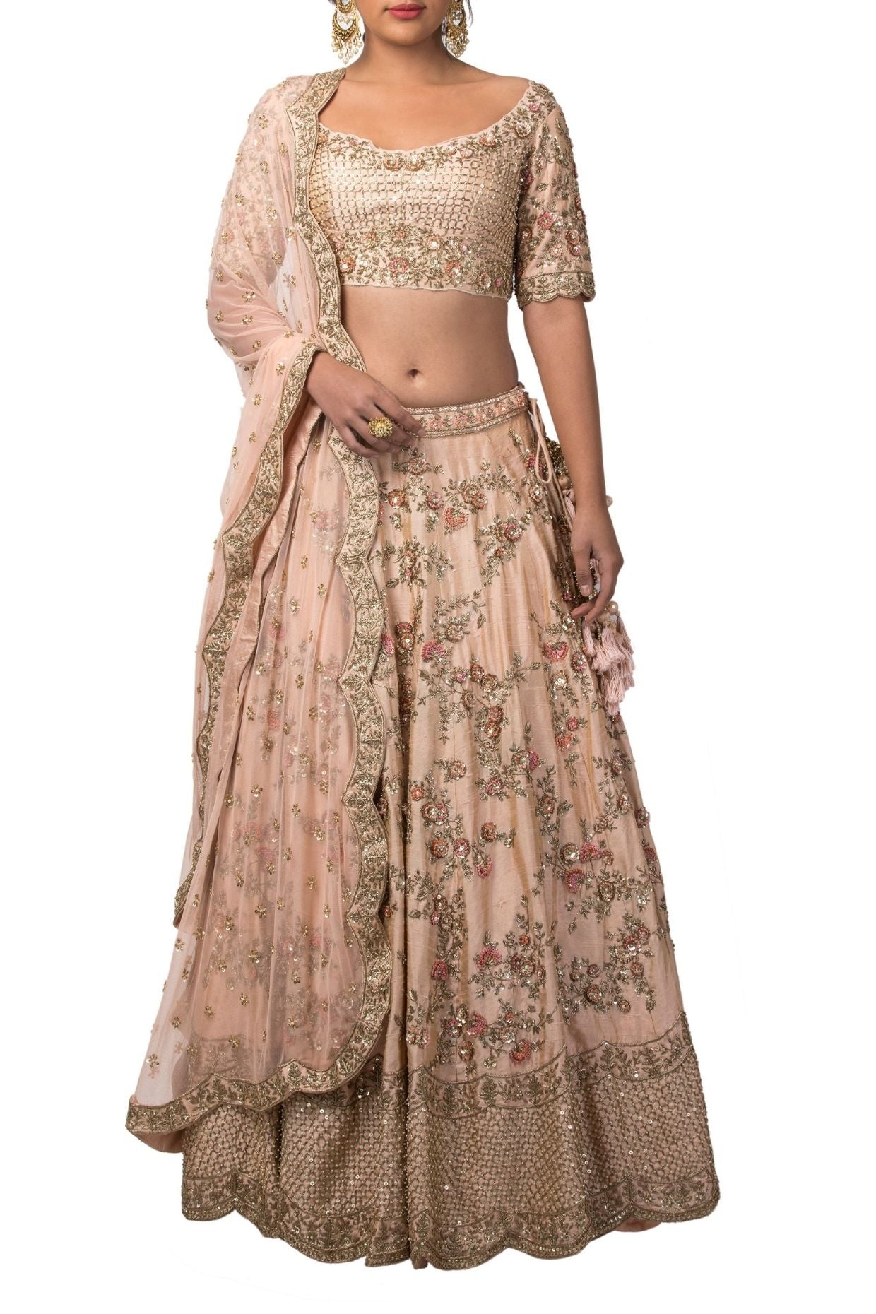 Old Rose Heavy Embroidery Lehenga Set