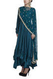 Teal Silk Full Sleeve Anarkali Suit