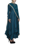 Teal Silk Full Sleeve Anarkali Suit