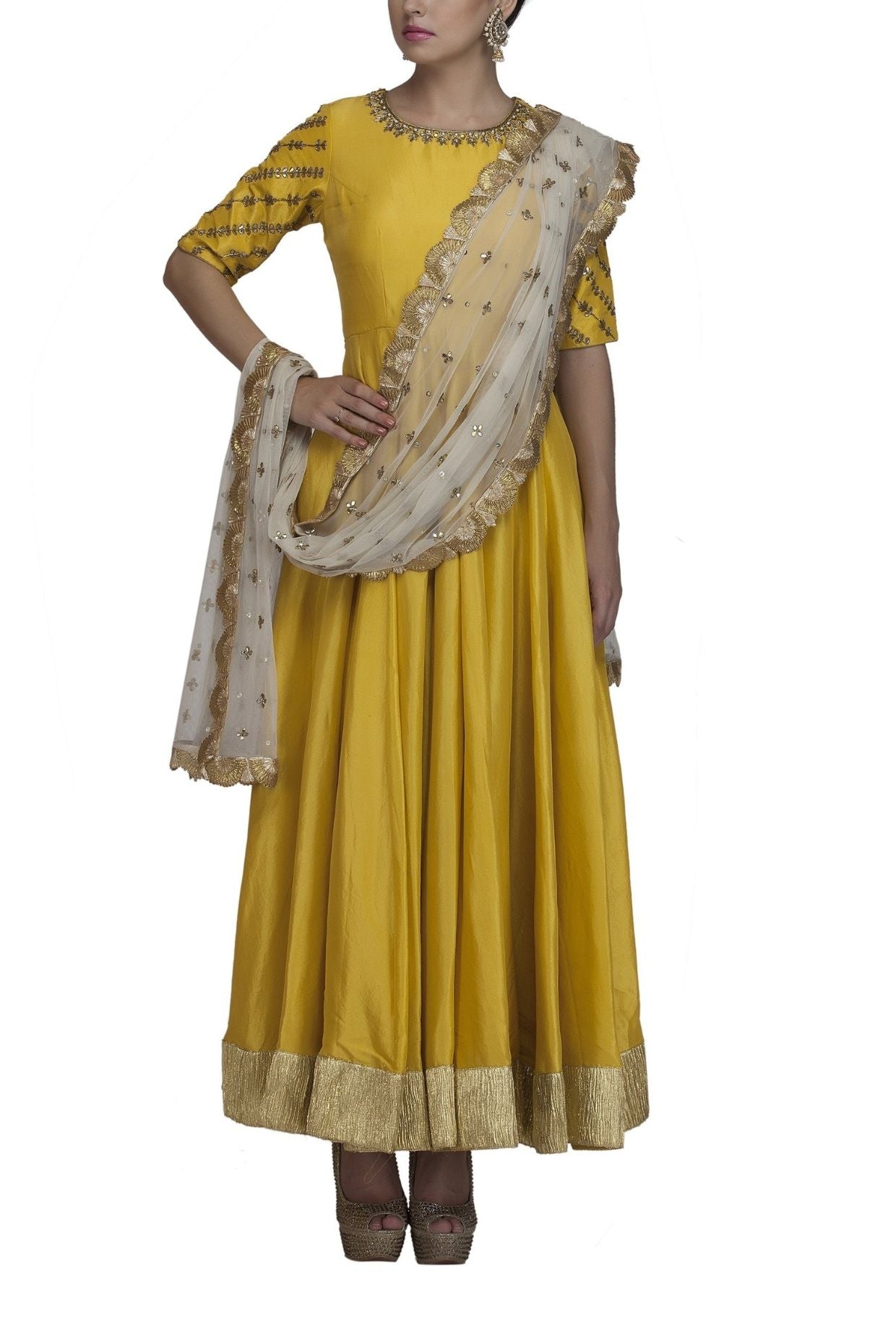 Yellow Anarkali Suit With Embroidery