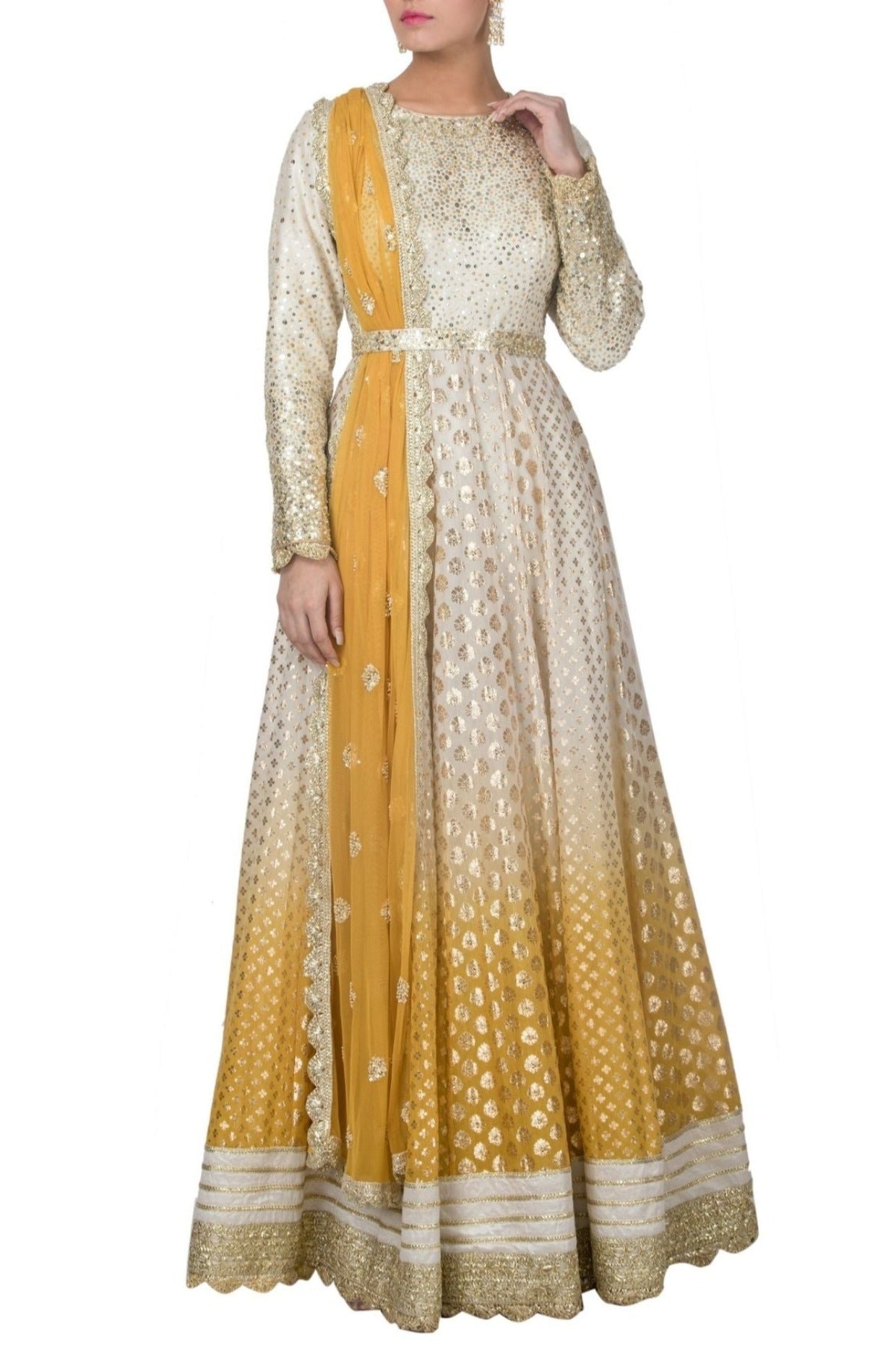 Yellow Ombre Dyed Chanderi Anarkali Suit with Dupatta