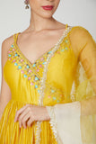 Yellow Ombre Embroidered Anarkali suit front