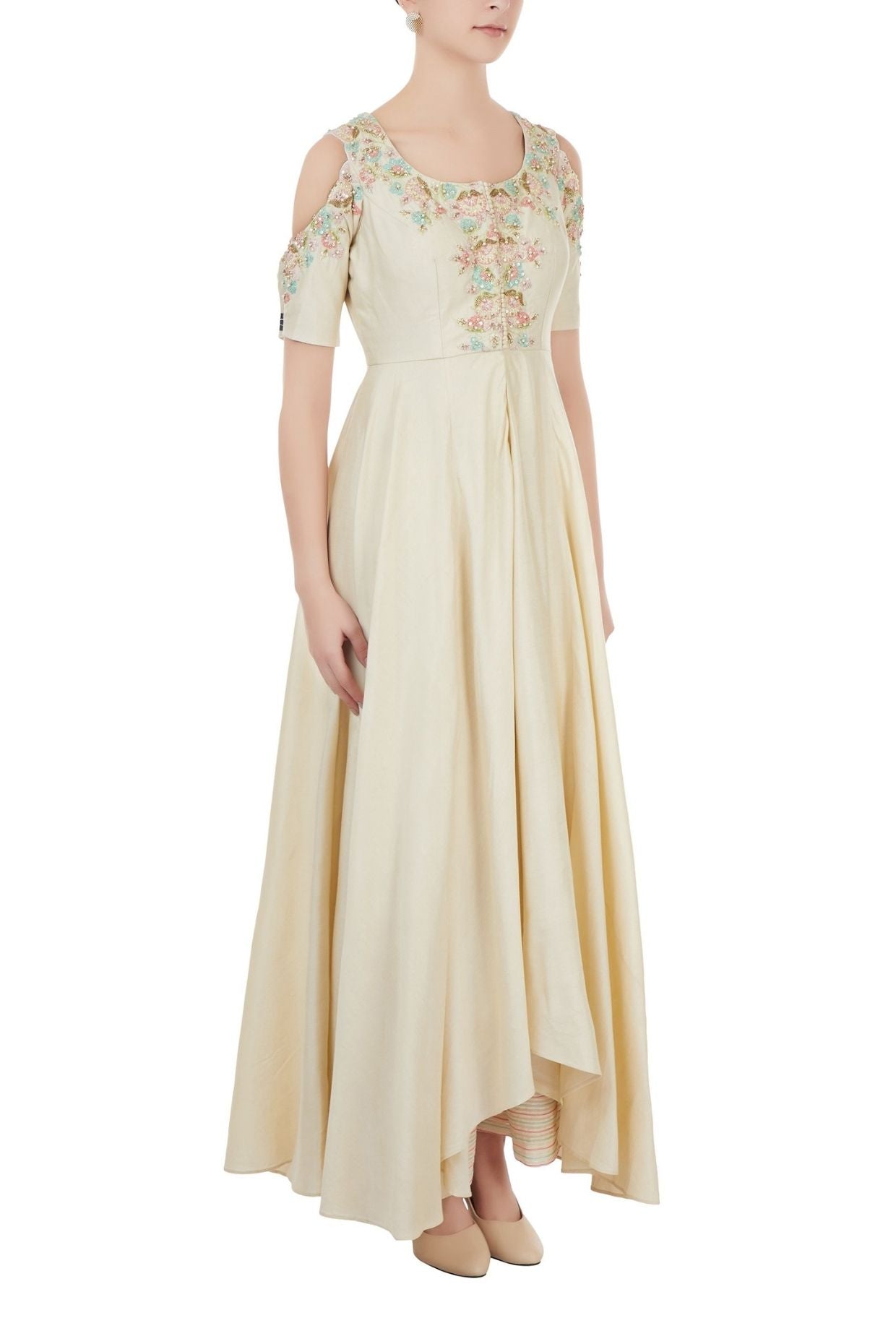 Beige Embroidered Palazzo