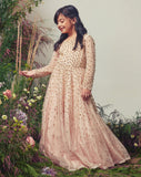 Peach Embroidered Chanderi Gown For Girls